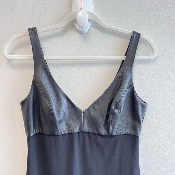 L'Agence Womens 4 Black Slip Dress Lambskin Bodice V Neck Back Zipper Sleeveless - Picture 2 of 13